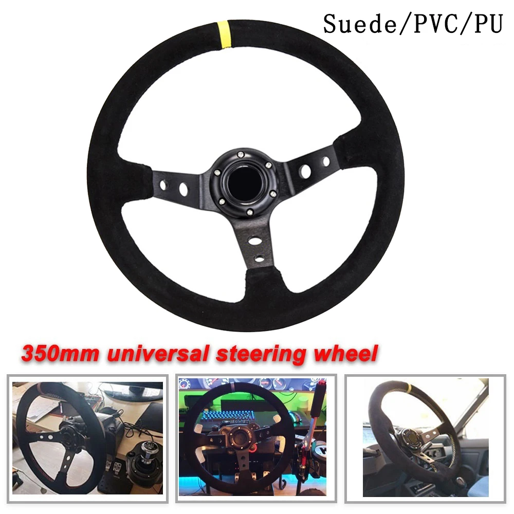 Volante Universale In Pelle Scamosciata Da 350Mm Volante In Pelle Da Corsa Tipo Volante In Pelle Scamosciata Di Alta Qualità/Stile Pvc
