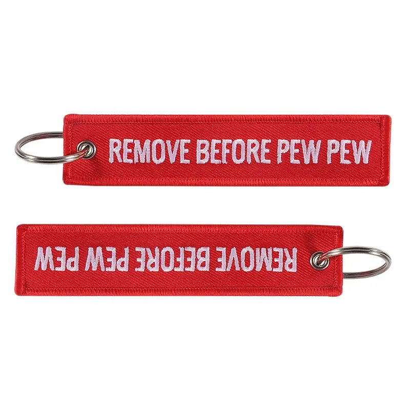 10Pcs Fashion Remove Before Flight Tags Keychain Keyring Rectangle Polyester Embroidery