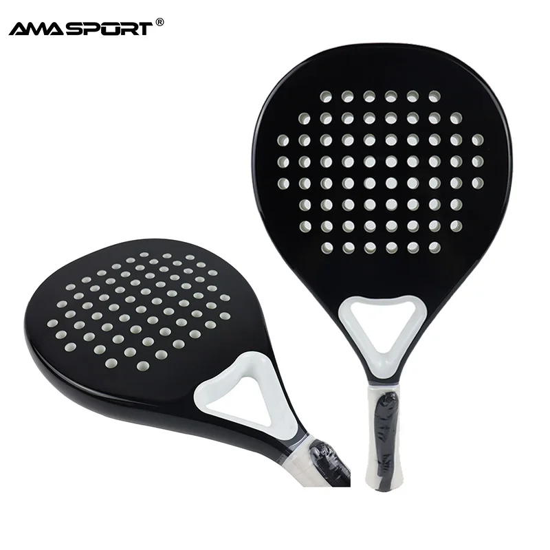 Racchette Da Padel Amasport Racchette Da Padel Nere Di Forma Rotonda In Carbonio Pieno Di Alta Qualità Con Morbida Eva Per Pala Da Paddle Per Principi