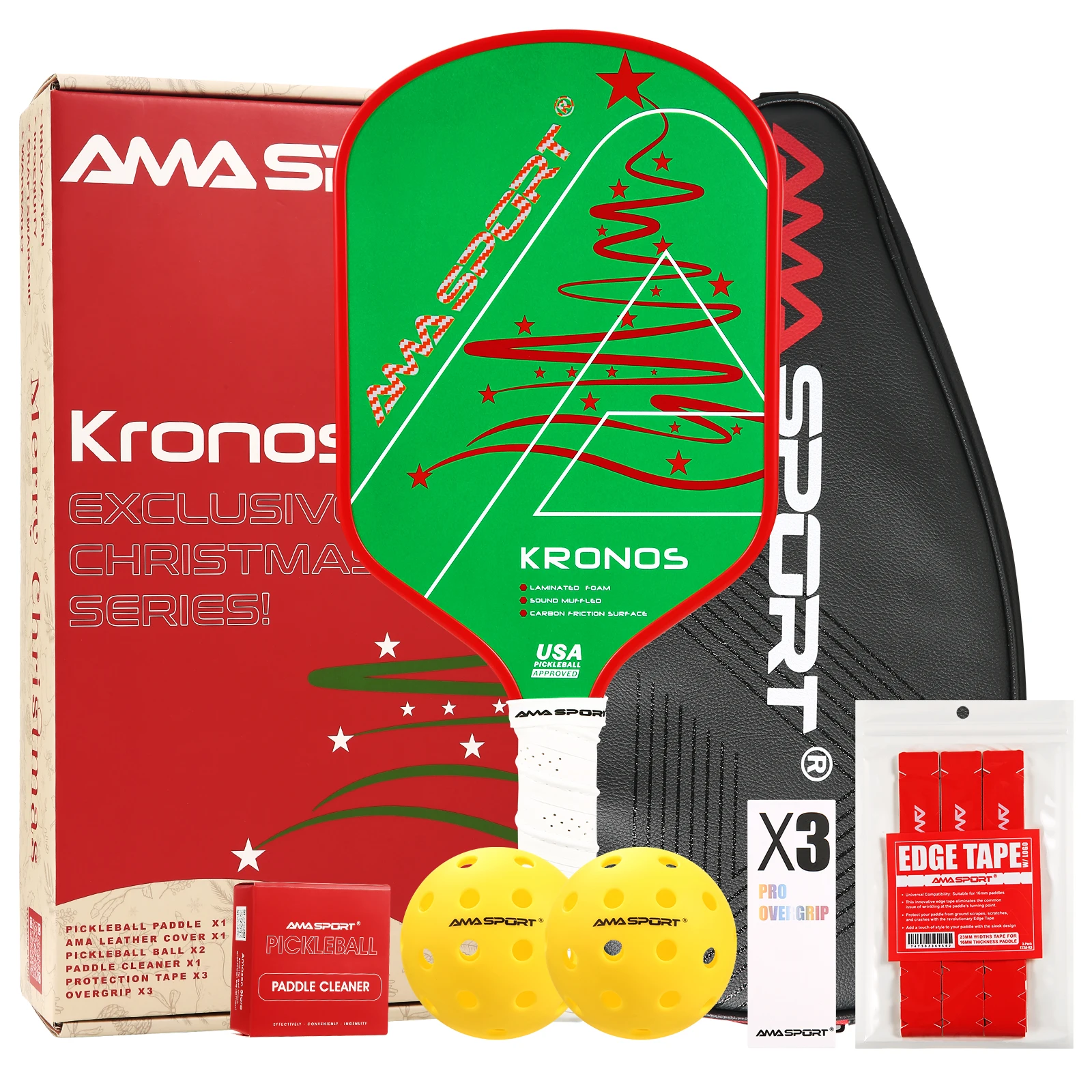 Amasport Christmas Pickleball Paddle Box Set Per Il Miglior Regalo Di Natale Con Pickleball Paddle/Gomma/Protezione/Borsa/Pickleball