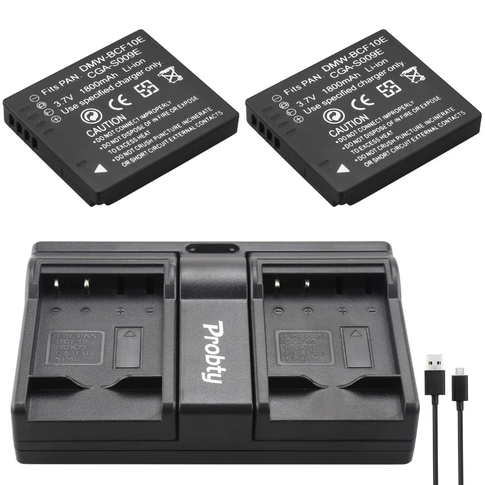 2 Pz Dmw-Bcf10E Dmw Bcf10E Batteria + Usb Doppio Caricatore Per Panasonic Dmc-Fs12 Fs15 Fs25 Fs4 Fs42 Fs6 Fs7 Fx40 Fx48 Fh22