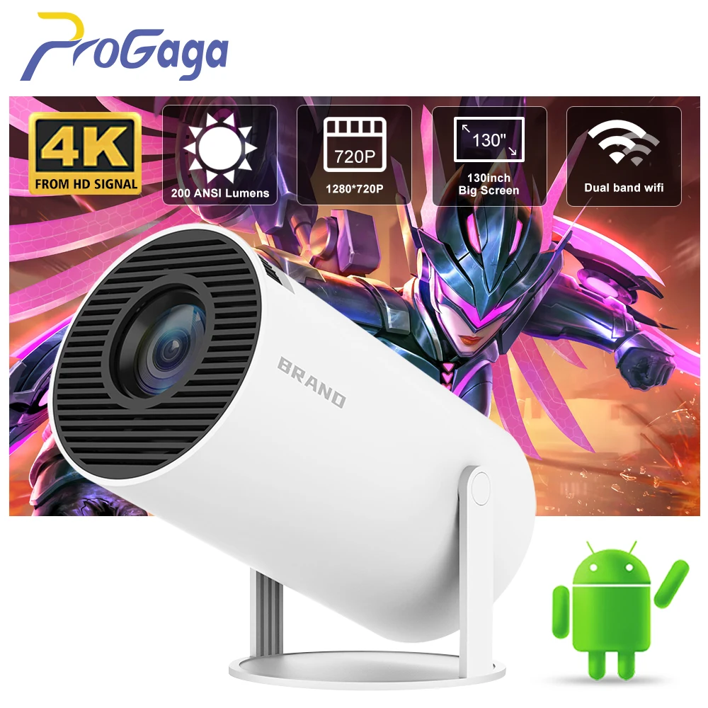 Proiettore Progaga 4K Android 11 Wifi 200 Ansi Allwinner H713 Hy300 Bt5.0 1080P 1280X720P Home Cinema Proiettore Portatile All'Aperto