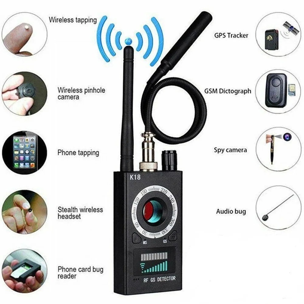 K18 Anti-Spy Gps Signal Lens Rf Tracker Camera Gsm Spy Bug Detector Anti Candid Camera Gps Tracker Wireless Audio Bug Finder
