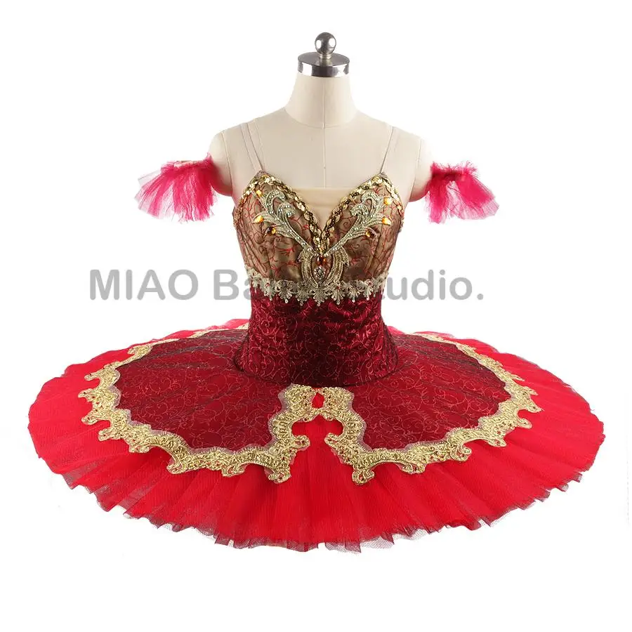 Red Gold Ballet Tutu Dress Tutu Professional Ballet La Esmeralda Classic Pancake Ballet Tutus Competition Costume Girls 0207