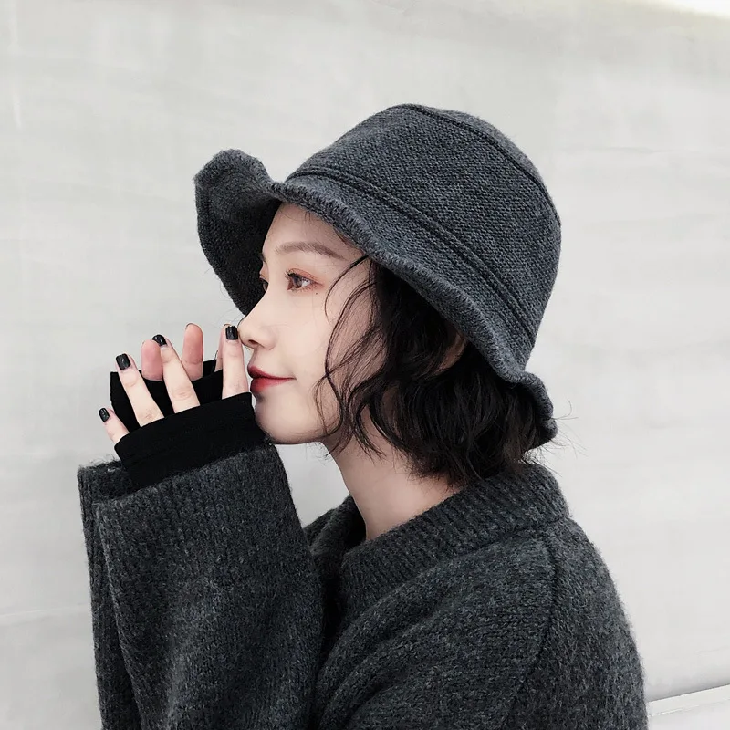 2021 Moda Cappello A Secchiello Lavorato A Maglia Cappello In Misto Cashmere Cappello Da Donna Caldo Bacino Versione Coreana Cappello Da Pescatore Inv