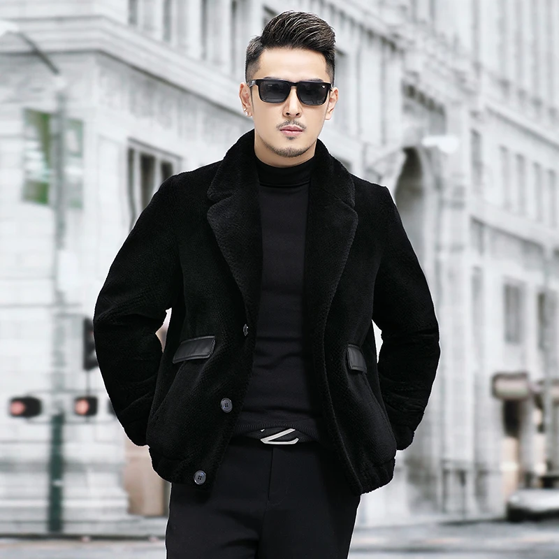 2023 Inverno Moda Uomo Corto Cappotti Tosatura Pecora Maschio Genuino Lana D'Agnello Giacche Uomo Casual Monopetto Capispalla P515
