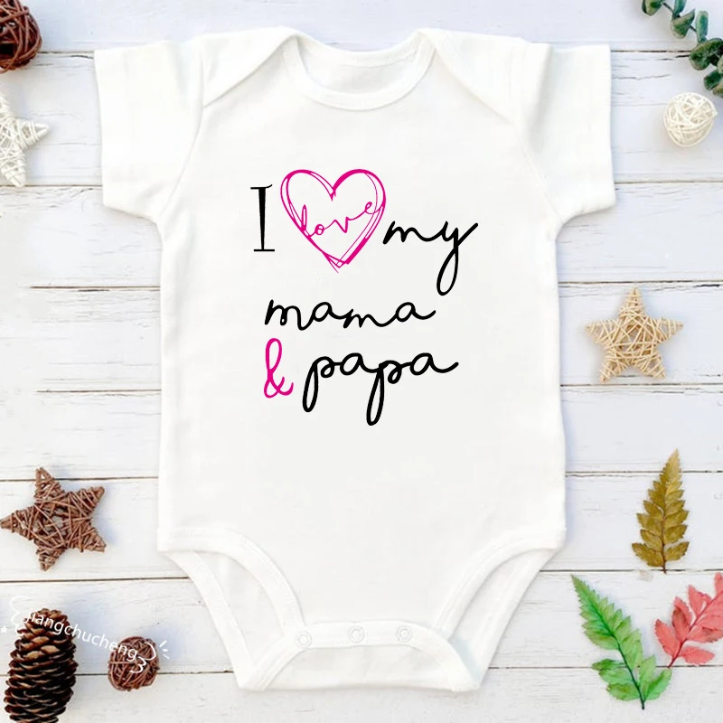 I Love My Mama & Papa Body Neonato Cotone Manica Corta Body Ragazzi Ragazze Pagliaccetti Tutine Neonato Vestiti Ropa
