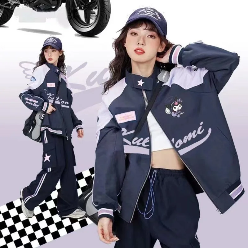 Y2K Sanrio Kuromi Jacket Kawaii Biker Zipper Racer Jacket Punzonatura Cartoon Femminile Sciolto Caldo Antivento Coppia Vestiti Regalo