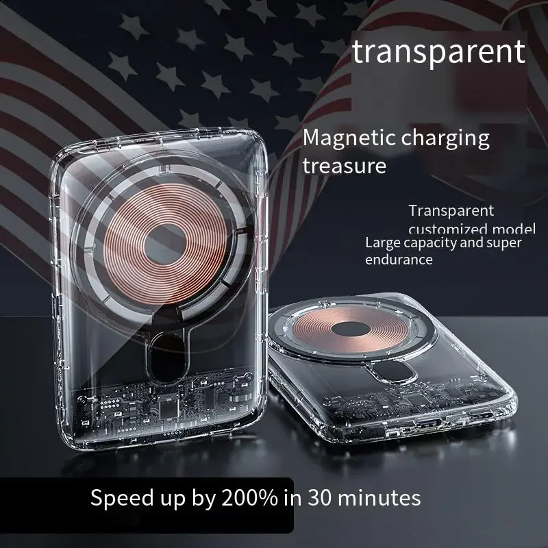 Magsafe Banca Di Ricarica Wireless Ad Assorbimento Magnetico Trasparente 22.5W Banca Di Ricarica Rapida 10000Ma Alimentatore Mobile