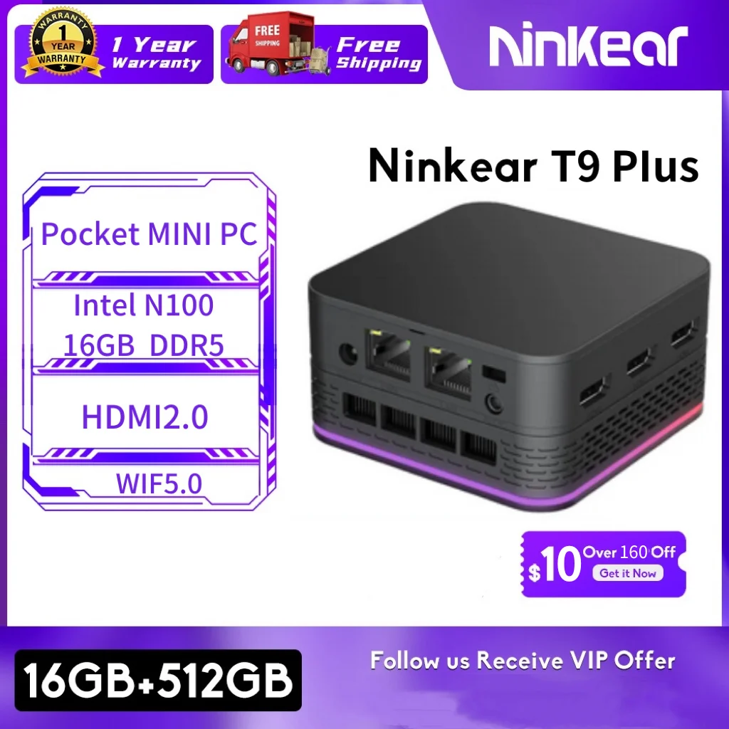 Ninkear Mini Pc T9 Plus Windows 11 16Gb Ddr5 Intel N100 512Gb Ssd Wifi 5.0 Computer Desktop Notebook Business Laptop