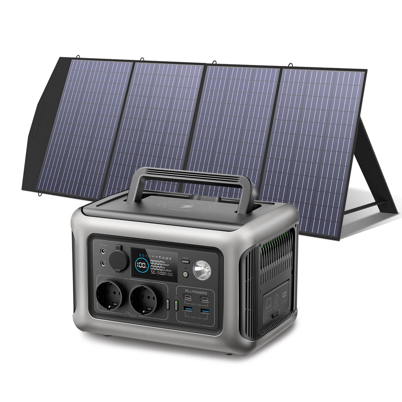 Generatore Solare Allpowers R600 Con Pannello Solare Incluso, Centrale Elettrica Portatile Lifepo4 Da 600W 299Wh Con Caricatore Solare Per Campo
