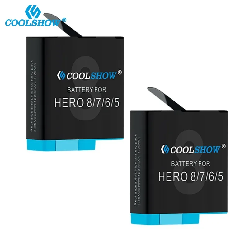 Coolshow Per Gopro Hero 8 Batteria Nera 1220Mah Per Gopro Hero 5 Gopro Hero 6 Gopro Hero 7 Batterie Accessori Per Action Cam