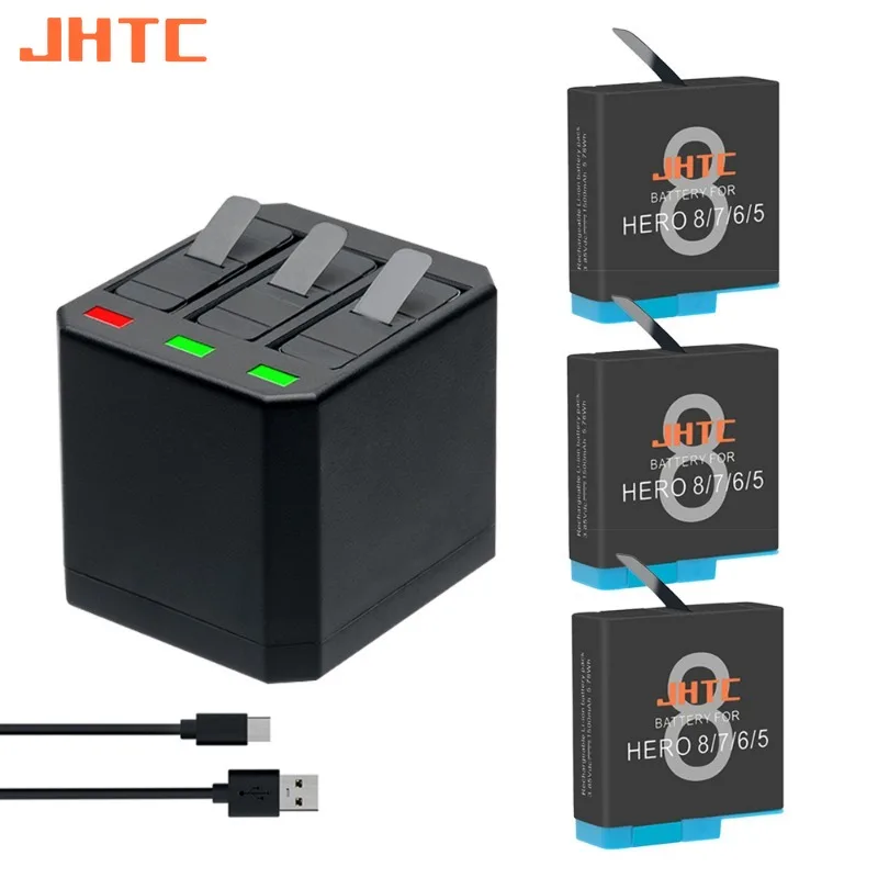 Jhtc 1500Mah Batteria Per Gopro Hero 8 Gopro Hero 7 Gopro Hero 6 Gopro Hero 5 Batterie Nere Caricabatterie Accessori Per Fotocamere