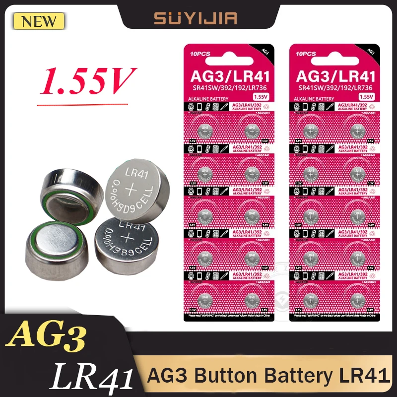 Nuovo Batteria Alcalina Moneta Ag3 1.55V Batterie A Bottone Lr41 Sr41 192 Cx41 392 L736 384 Sr41Sw Calcolatrici Orologio Catena