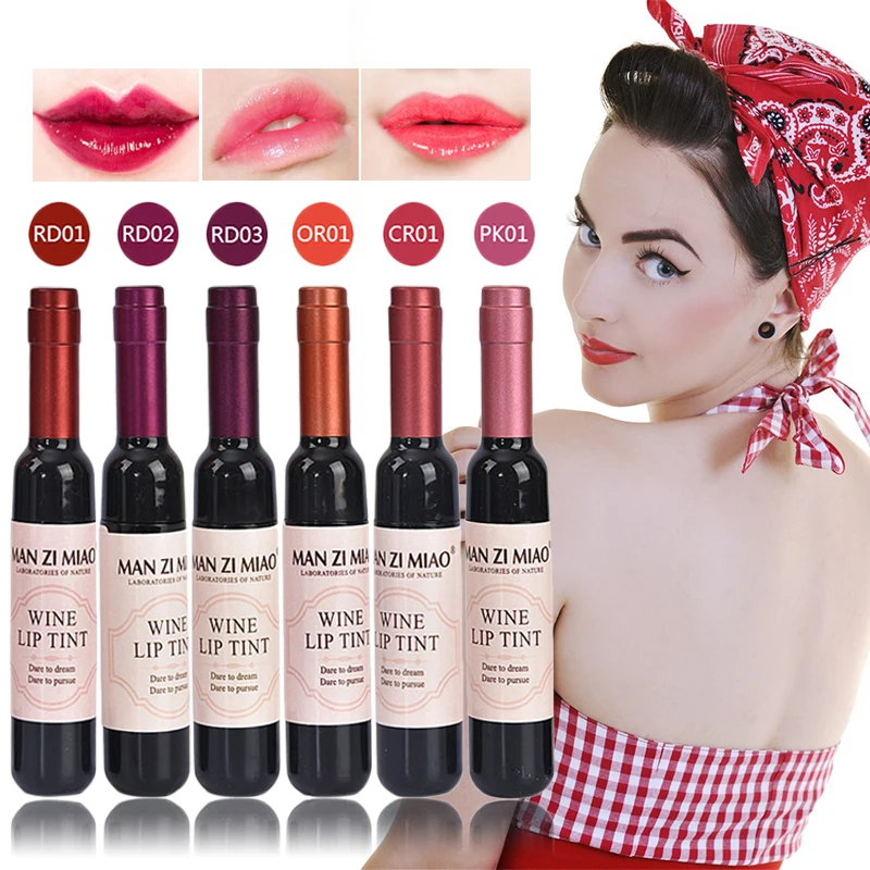 Bottiglia Di Vino Rosso Forma Lip Tint Gloss Sexy Lip Waterproof Women Batom Rossetto Liquido Lipgloss Idrata Lip Tint Cosmetic