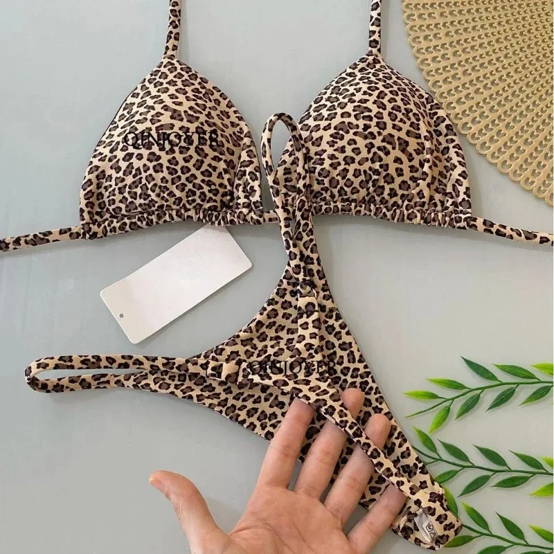 Qinjoyer Costumi Da Bagno Donna Leopard Print Bikini Biquini Costumi Da Bagno Brasiliani 2 Pezzi Set Donna Bikini String Costume Da Bagno Beach Wear