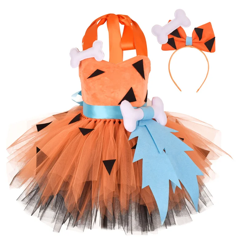 Flintstones Bone Costume Kids Girl Halloween Party Dresses Green St. Patrick'S Day Cartoon Tutu Dress Bambini Carnival Clothes