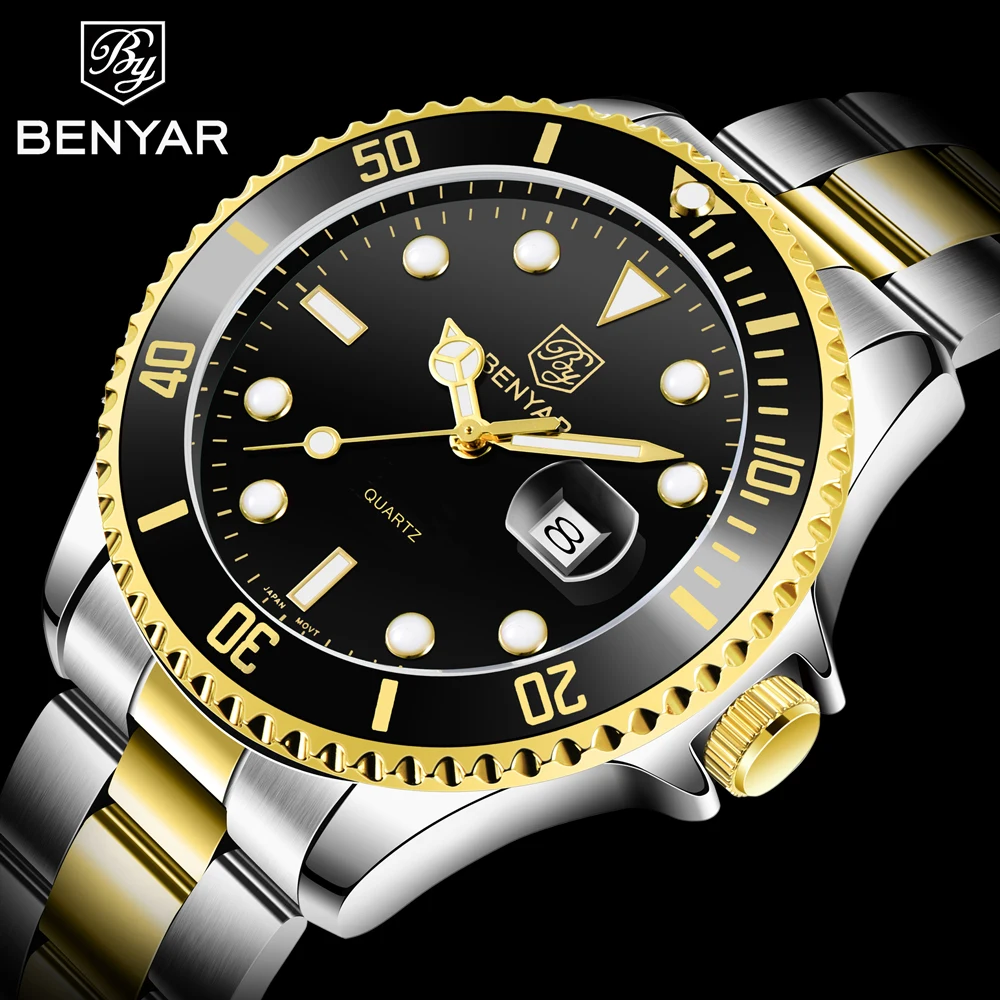 Benyar Orologi Da Uomo 2023 Top Brand Luxury Quartz Watch For Men Miyota 2115 Acciaio Inossidabile Impermeabile Sport Gold Reloj Hombre