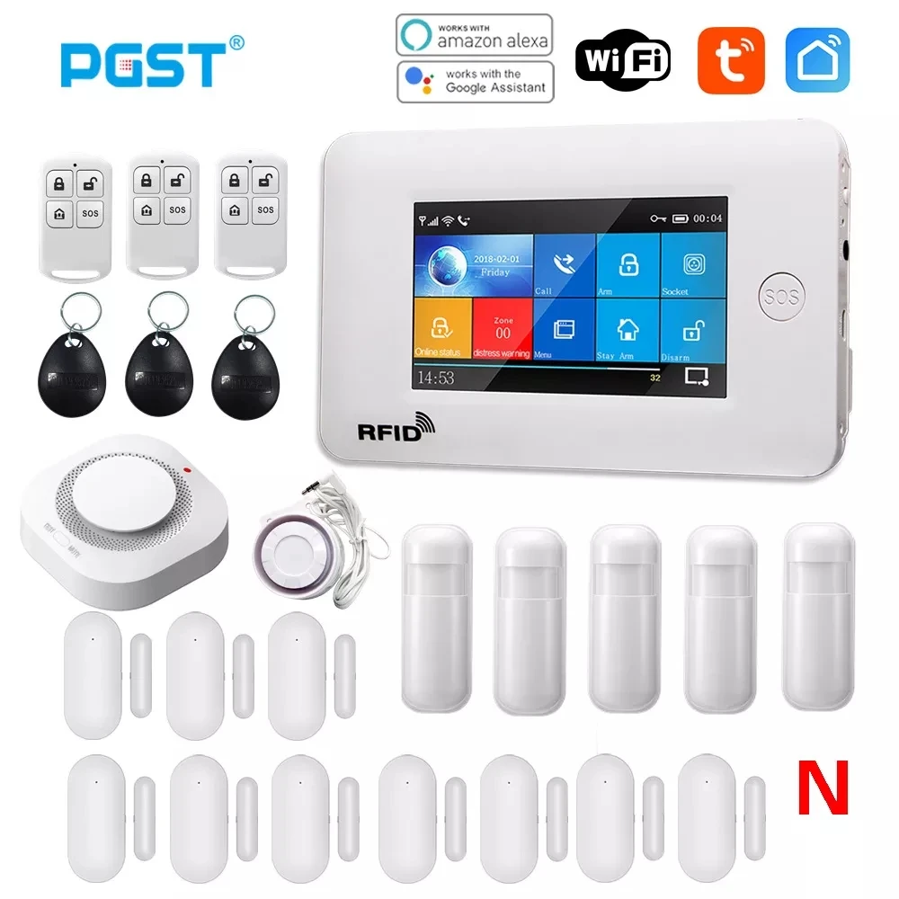Pgst 433Mhz All Touch Screen Wireless Wifi Gsm Rfid Card Sistema Di Allarme Antifurto Smart Home Security Allarme Fai Da Te Tuya Smart Life