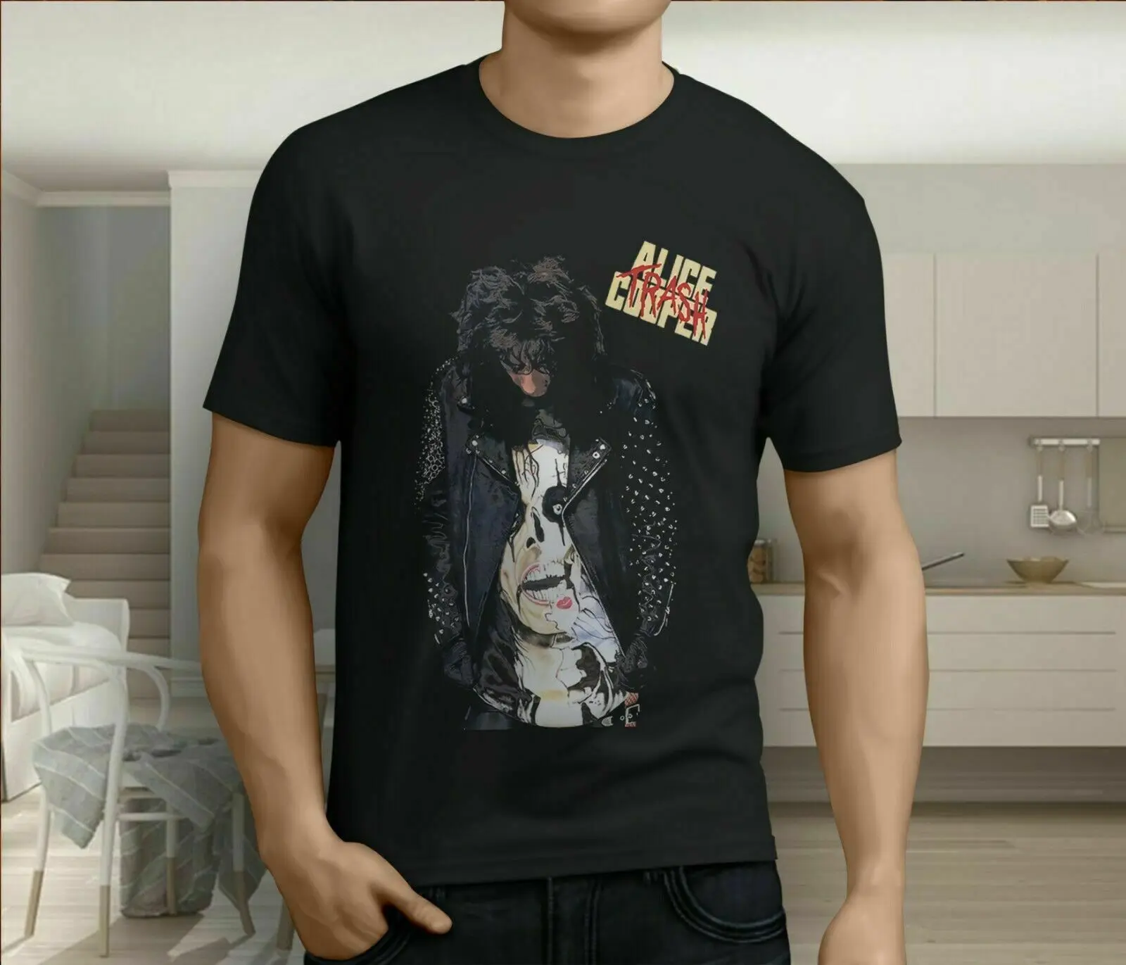 New Alice Cooper Trash 1989 Album Rock Band Men Black T-Shirt Adult Tee Design