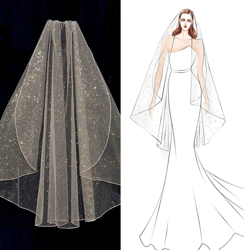 B62 Velo Da Sposa Corto Con Pettine Lusso Matita Bordo Velo Da Sposa 2022 Velo Turco Velo Glitter Velo Da Sposa Champagne Bianco
