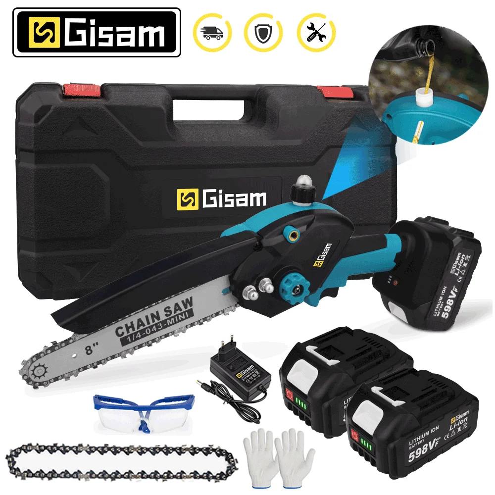 Gisam 8 Pollici Motosega Elettrica Senza Spazzole Oliatore Sega Da Potatura Elettrica Lavorazione Del Legno Utensili Elettrici Da Giardino Compatibile