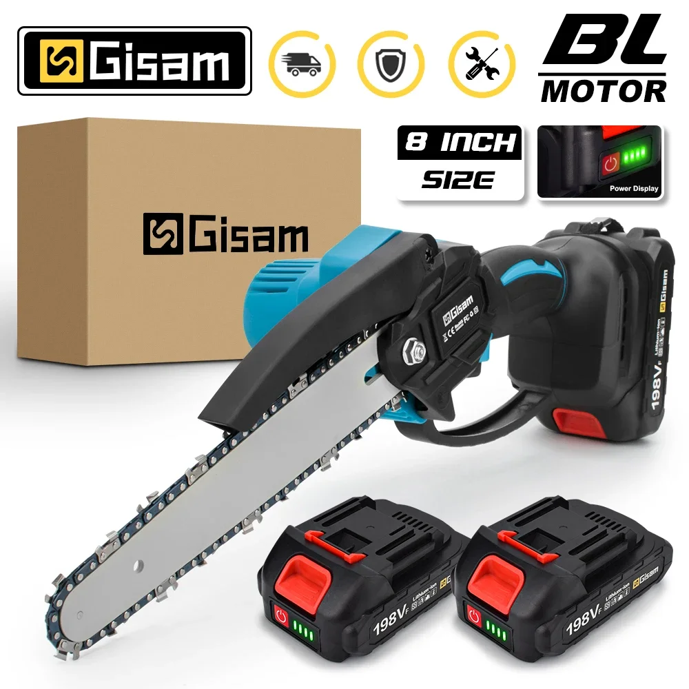Gisam Sega A Catena Elettrica Senza Spazzole Da 8 Pollici Mini Sega Da Potatura Portatile Senza Fili Taglierine Per Legno Utensili Elettrici Per Batte