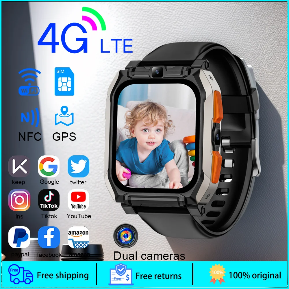 Smartwatch 4G Lte 5Mp Hd Dual Camera Per Google Youtube Nuova Posizione Gps Wifi Tiktok Call 4G Net Sim Card Android 9 Smart Watch