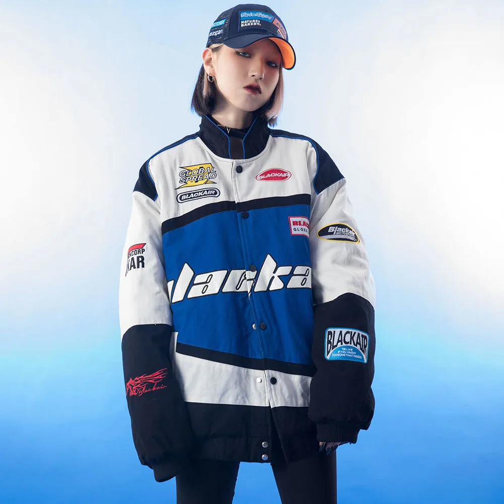 Giacca Da Moto Nera Color Block Air Streetwear Giacca Da Corsa Invernale Vintage Cappotto Giacca College Uomo Addensare L319