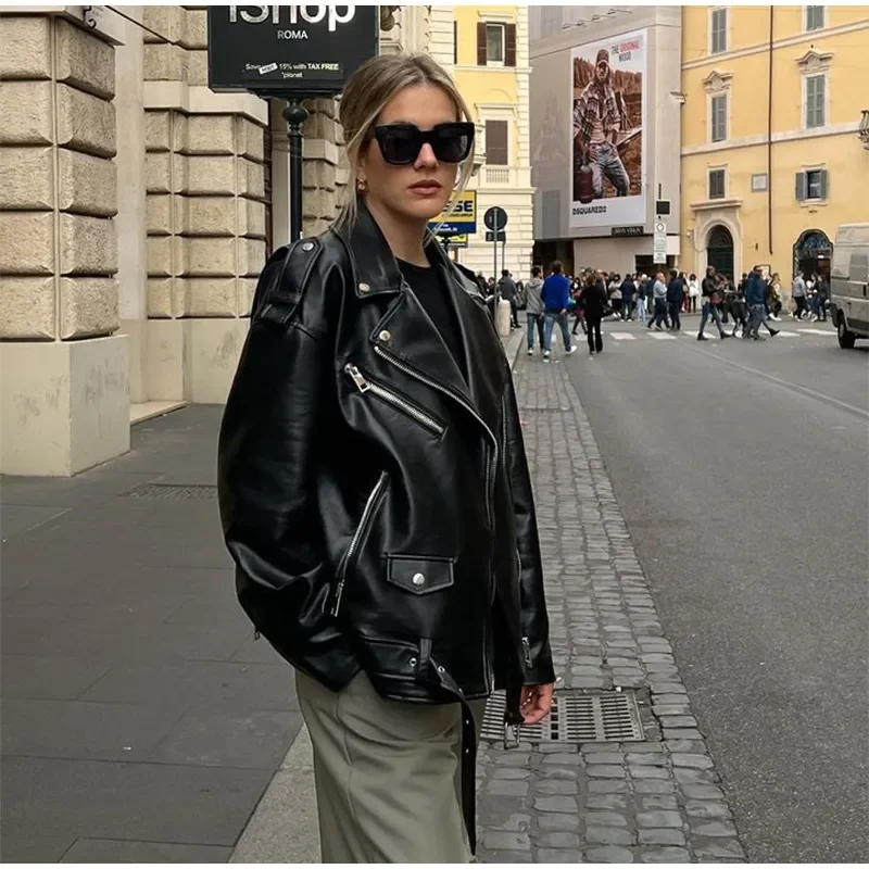 Giacca In Pelle Nera Da Donna Giacche Da Corsa Gotiche Primaverili Giacca Vintage A Maniche Lunghe Con Risvolto In Pu Cappotti Da Moto Femminili Stree
