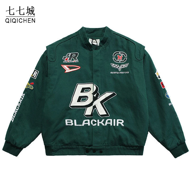 Giacca Da Moto Da Corsa Uomo Donna Hip Hop Vintage Lettera Ricamata + Stampa Coppie Giacche Da Baseball Primaverili Cappotto Bomber Unisex