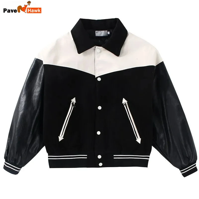 Giacche Da Baseball Da Uomo Vintage Patchwork Pu Manica High Street Cappotti Primaverili Sciolto Autunno Street Racing Moto Outwear Nuovo