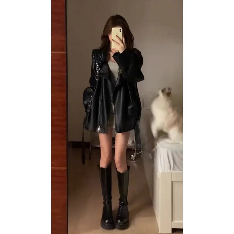 Giacca In Pelle Nera Da Donna Giacche Da Corsa Gotiche Primaverili Giacca Vintage A Maniche Lunghe Con Risvolto In Pu Cappotti Da Moto Femminili Stree