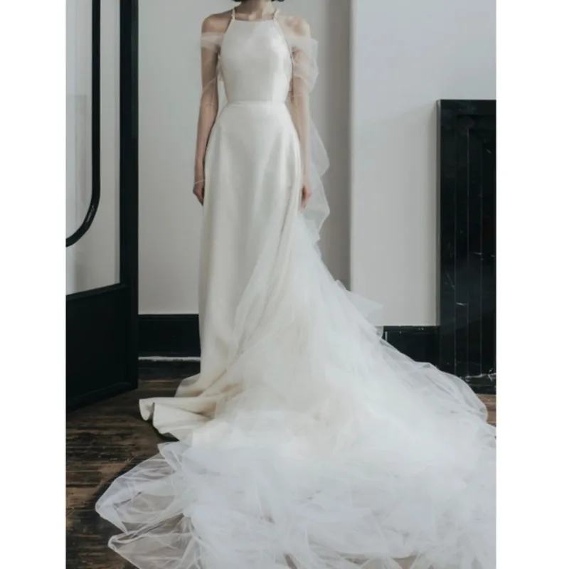 Moda Sexy Backless Abito Da Sposa 2023 Nuovo Semplice Abito Da Sposa Con Piccolo Treno Senza Maniche In Raso Sukienki Na Wesele Damskie