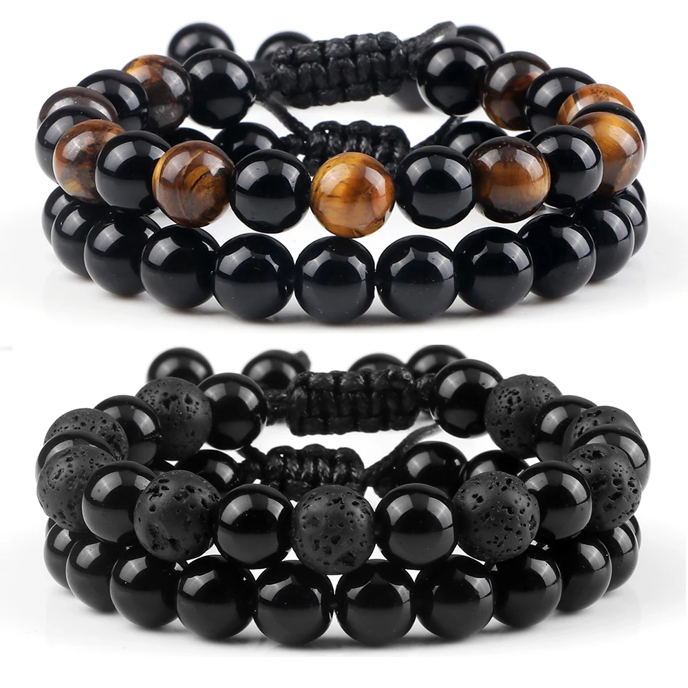 Hot 2 Pz/Set Bracciali Con Perline Da Uomo Occhio Di Tigre Lava Pietra Naturale Onice Perline Coppia Bracciali A Distanza Per Gioielli Da Donna Pulser