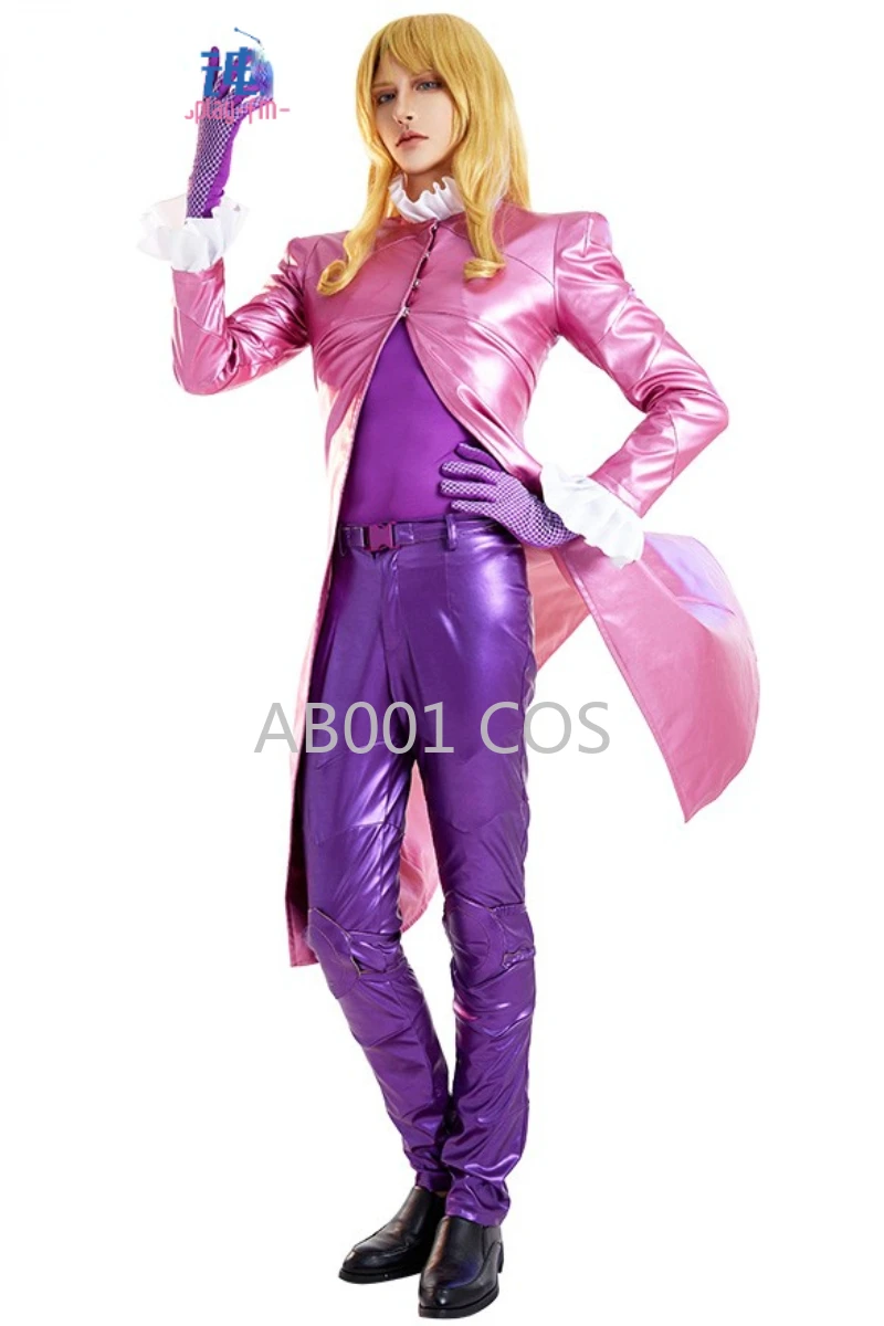 Anime Jojo'S Bizarre Adventure Steel Ball Run Divertente San Valentino Costume Cosplay Cappotto Rosa Uniforme Uomo Donna Carnevale