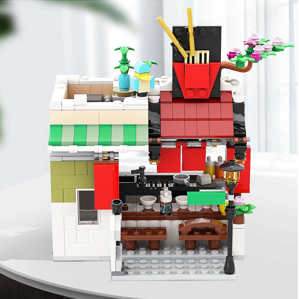 Moc 137613 Noodle Shop Expended Urban Street View Noodle Shop Building Block Market Store Booth Brick Toys E Regali Per Bambini