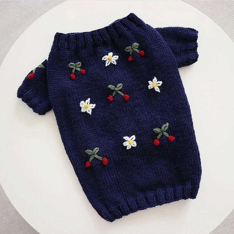 Tulipani Ricamati Vestiti Per Cani Maglione Lavorato A Maglia Per Animali Domestici Pullover Per Barboncino Cucciolo Vestiti Invernali Caldi Bichon Re