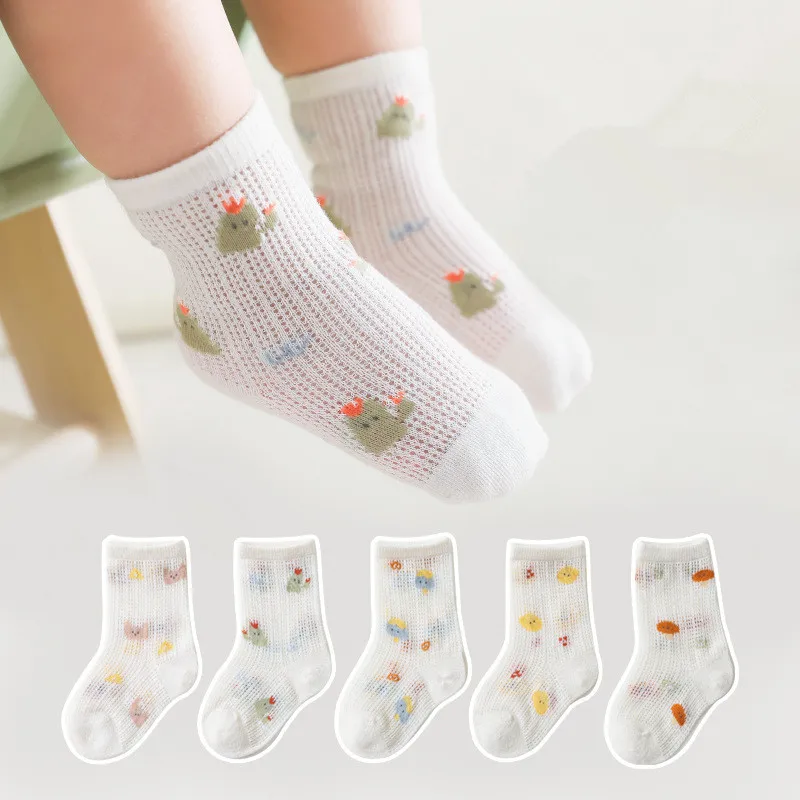 0-5Y 5Pairs Children'S Mesh Socks Spring And Summer Newborn Socks Baby Boys And Girls Combed Cotton Cartoon Children'S Socks