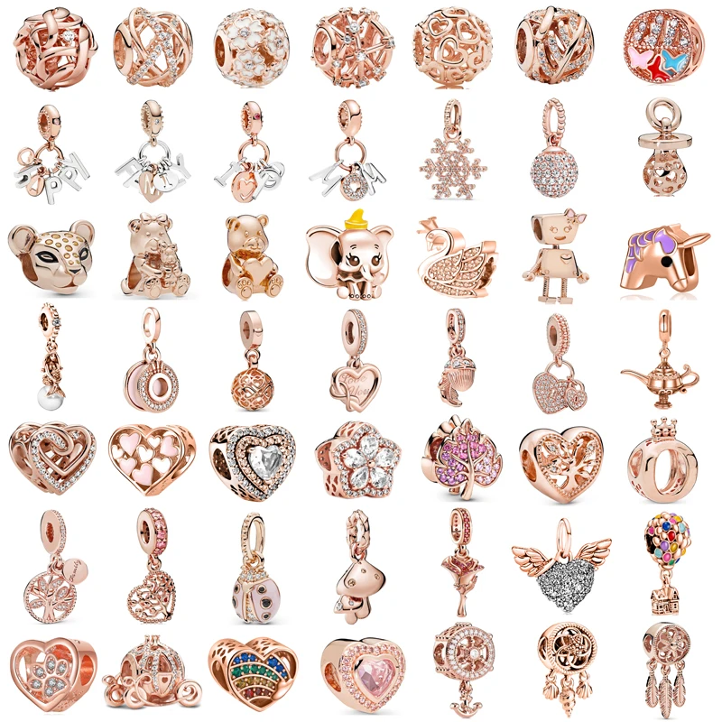 New Fashion Charm Original Rose Gold Crown Elephant Maple Leaf Magic Lamp Beads Per Original Pandora Ladies Bracciale Jewelry Gif
