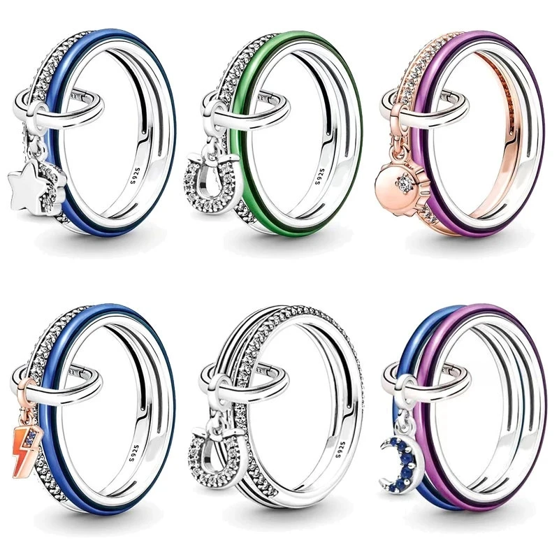 925 Silver Me Collection Ring Set Link Mini Ciondola Charm Series Lightning Heart Star Moon Fit Original Pandora Bracciale Charm