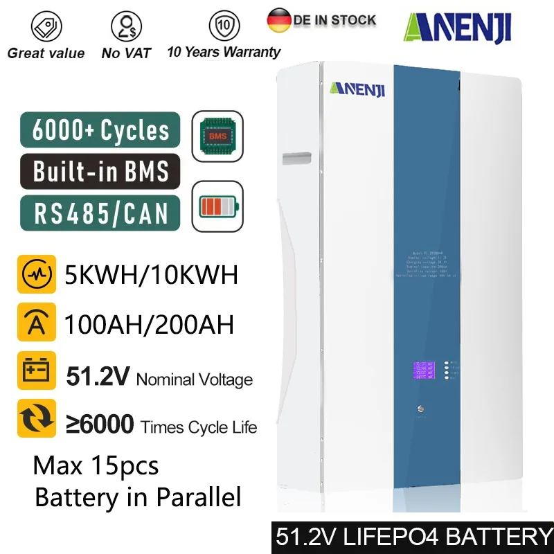 10Kwh 5Kwh 48V Powerwall Lifepo4 Batteria Al Litio 6000 + Cicli Max 16 Parallelo Rs485 Può Comunicazione Per Inverter