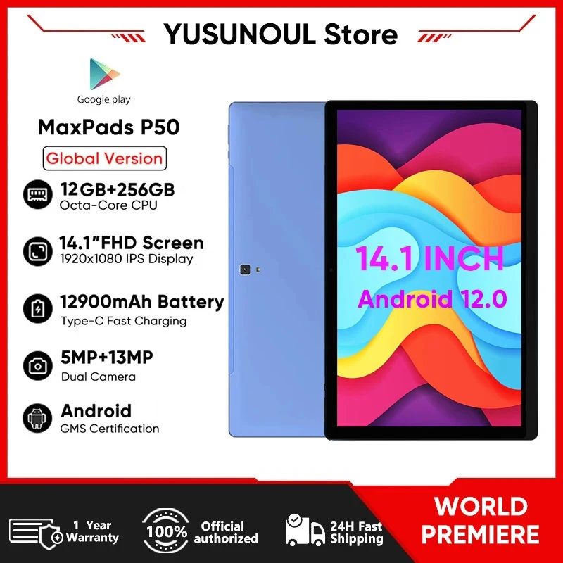 Versione Globale 14.1 Pollici Grande Schermo Super 12 + 256Gb Telefonata Android 12 Tab 5G Wifi Tablet Tablette Muslimare Leggi Foglio Musicale
