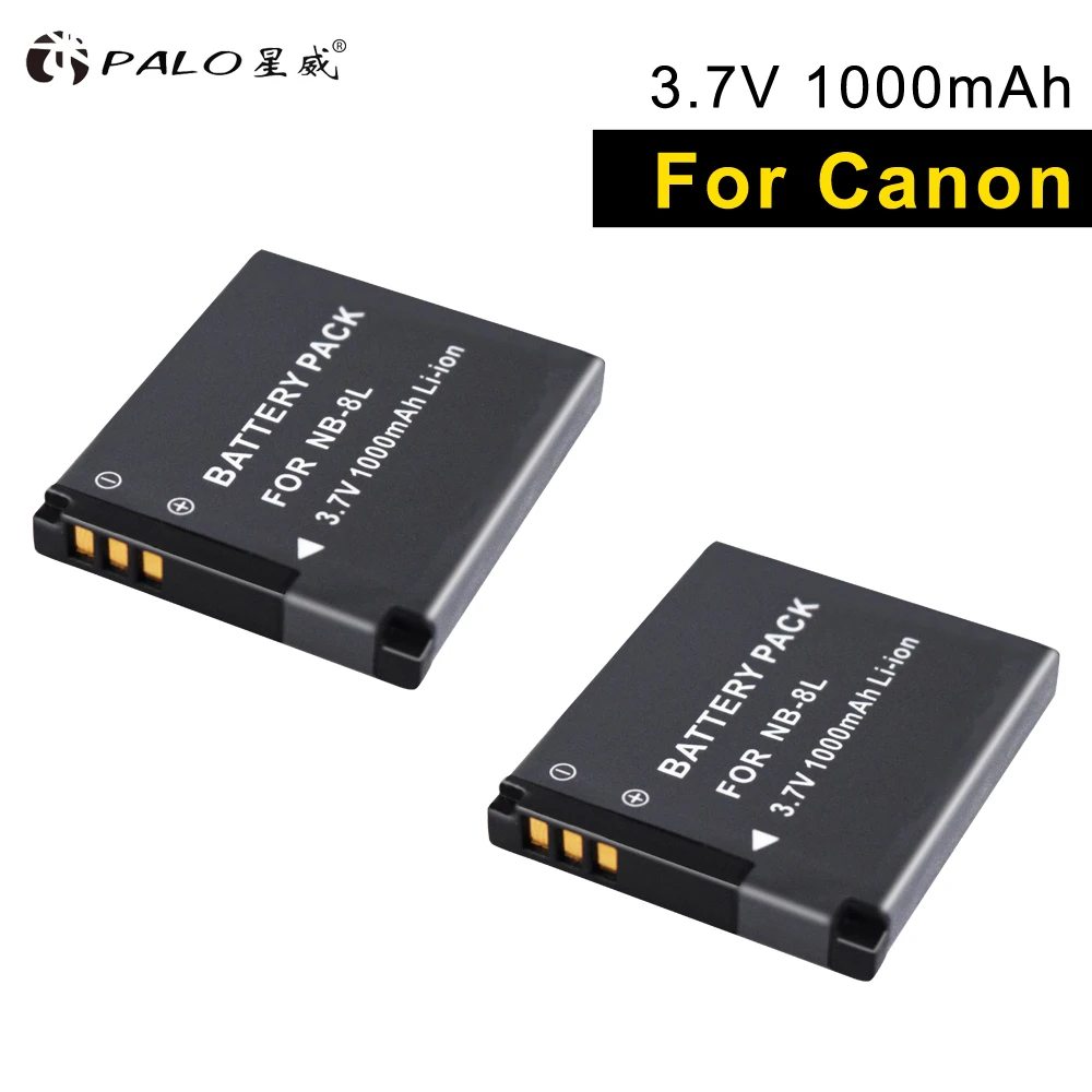 Batteria Agli Ioni Di Litio Palo 2Pcs1000Mah Nb-8L Nb8L 8L Per Canon Powershot A3300 A3200 A3100 A3000 A2200 A1200 Is Batteria Fotocamera Nb 8L