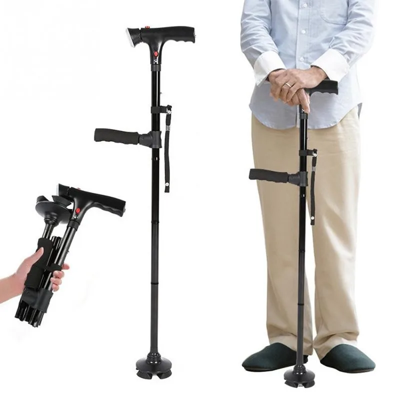 Canna Pieghevole Telescopica Pieghevole Canna Per Anziani Led Con Allarme Camminare Bastoncini Affidabili Stampelle Per Anziani Per Madri I Papà Anzia