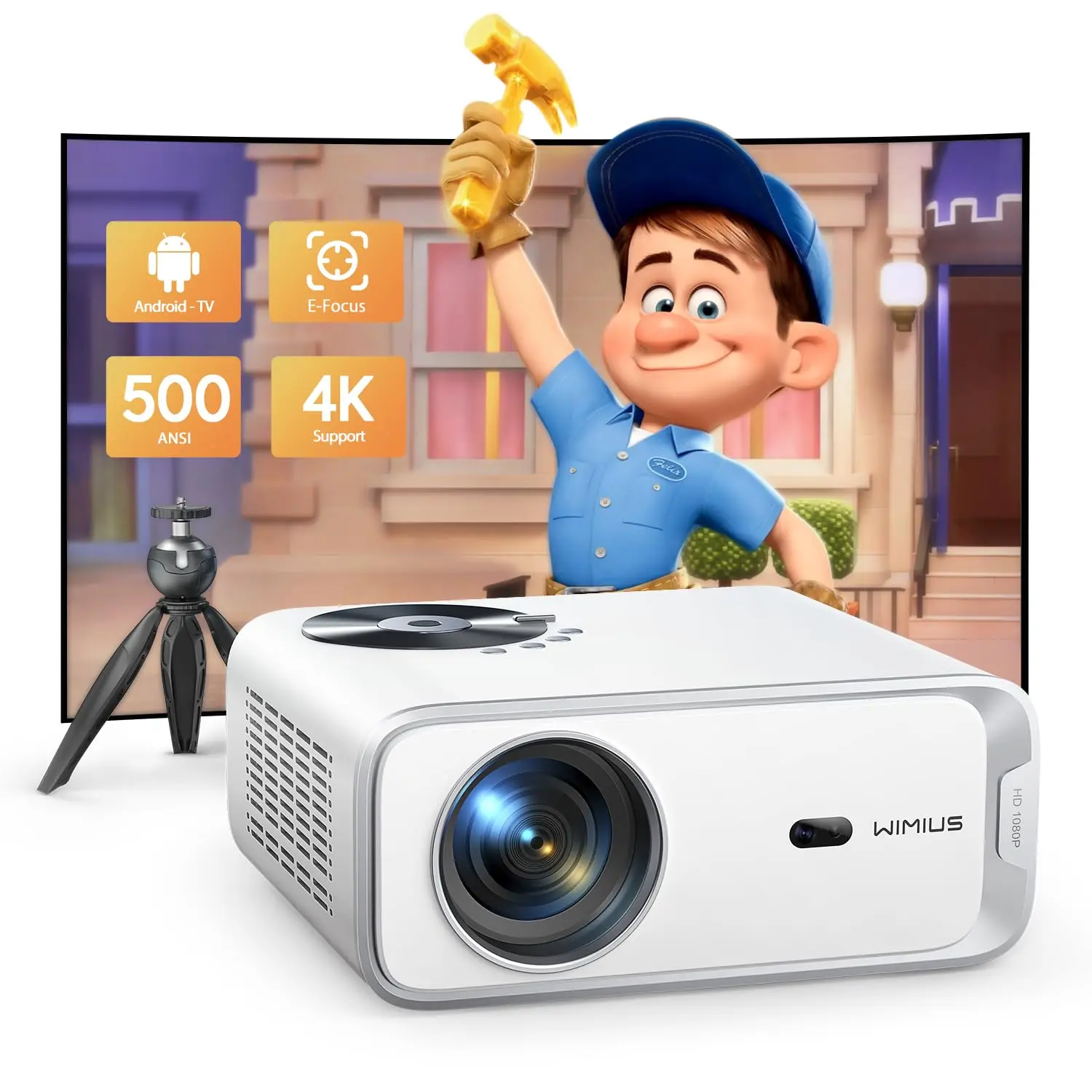 Proiettore Android Wimius 500Ansi Full Hd 1080P 4K Videoproiettore Portatile Wifi 6 Proiettori P63 Videoproiettore Home Theater