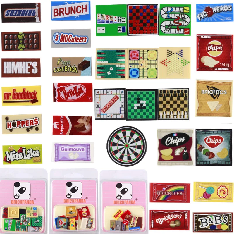 City Food Parts Building Blocks Game Board Piastrelle Stampate Candy Chocolate Crisps Patatine Moc Snack Mattoni Compatibili Giocattoli