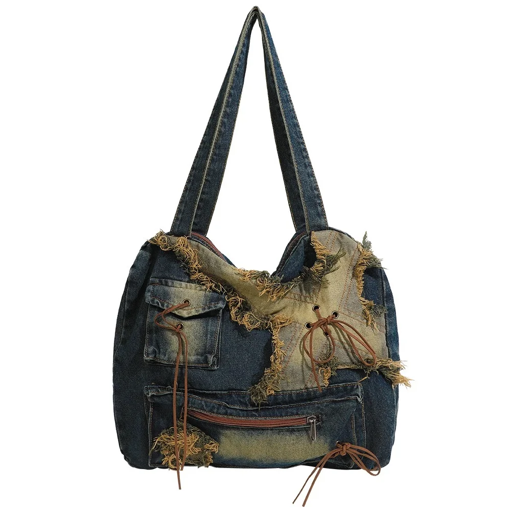 Borsa A Tracolla Da Donna Vintage In Denim Lavato Borsa A Tracolla Di Grande Capacità Hot Girls New Fashion Designer Handbag Big Totes
