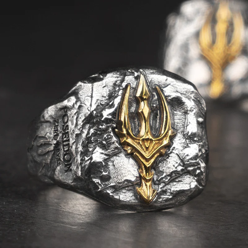 Aquaman Trident Ring Ring Trendy Male God 925 Silver Ring Punk Poseidon Fashion Jewelry
