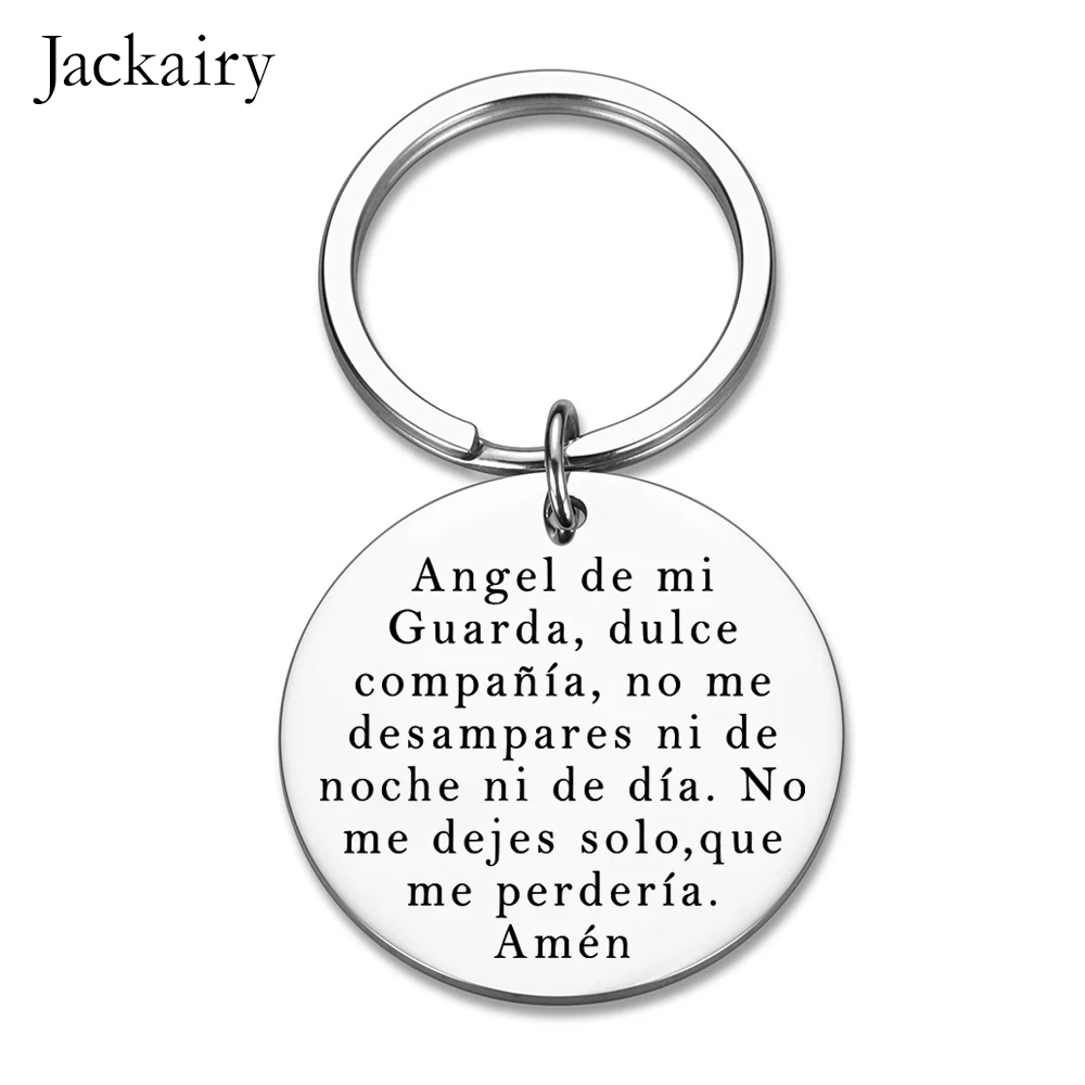 Portachiavi Spagnolo Regalo Angel De Mi Guarda Dulce Compapala No Me Desampares Ni De Noche Ni De Dia No Me Dejes Solo Que Me Perderia